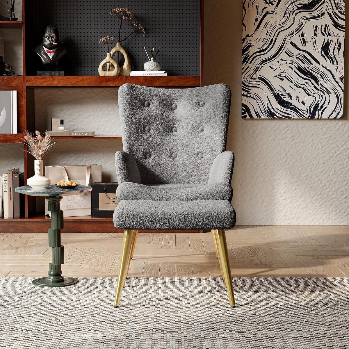 Fauteuil met Ottomaanse set - Leunstoel poef Relaxstoel - Ontspannen in huis - Hoge rugleuning