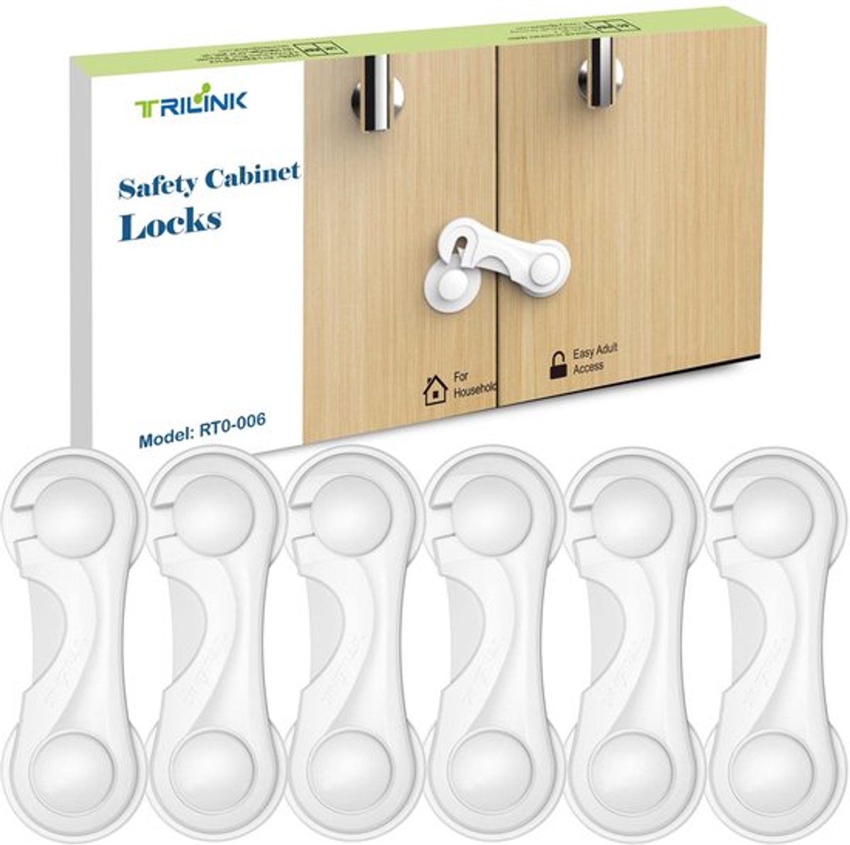 TRILINK Kabinetsloten voor Baby's 6 pak, Babyproofing Baby Veiligheidssloten, Kindersloten voor Kasten, Koelkast Sloten voor Kinderen, Sterke Kleefstof Geen Boren-Duurzaam