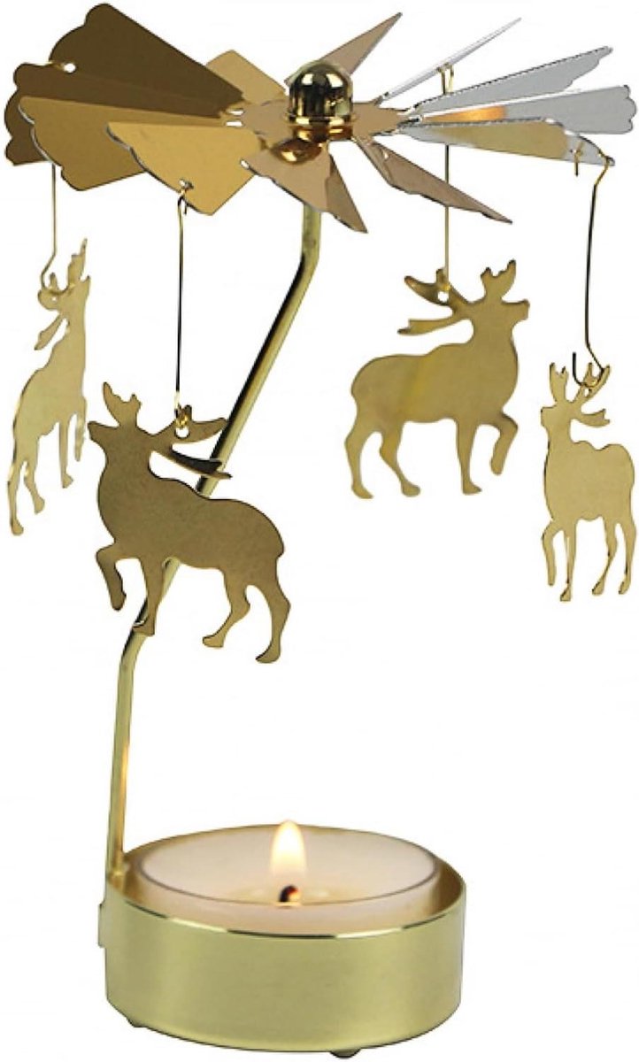 Metalen Carrousel Theelichthouder - Draaiende Kandelaar - Sfeerverlichting Creëren - Draaiende Hanger - 7.5x17 cm - Goud