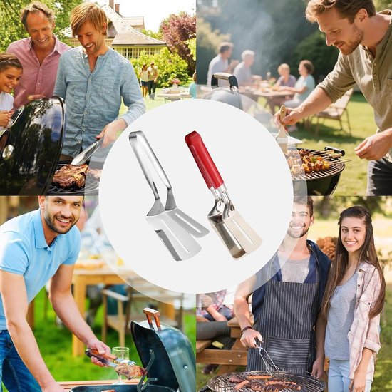 Grilltang Spatel - Keukentang Kooktang - Barbecue Koken - Anti-aanbaklaag - 2-delige set - Zilver — afbeelding 5