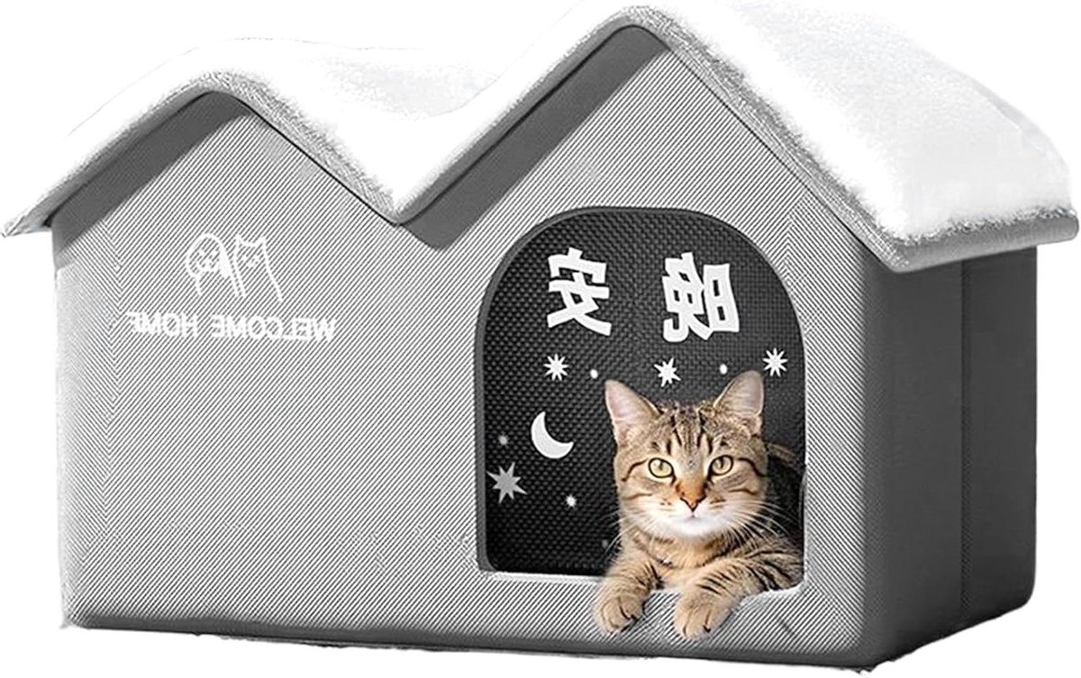Opvouwbaar Kattenhuis - Buiten Nest Huisje - Bescherming Dieren - Waterdichte Stof - 45x35x37 cm - Grijs