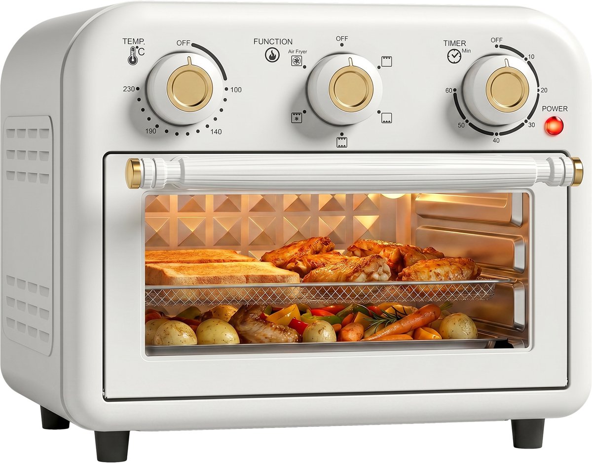 HOMCOM Air Fryer Oven-Kaltgewalztes Stahl, Hartglas-34,2 x 32 x 28,2 cm-Cremeweiß