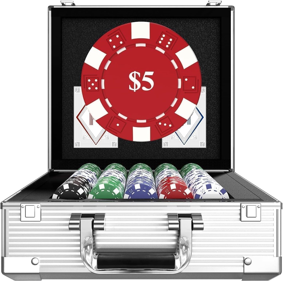 Pokerset - Wit - 600 genummerde pokerchips met ijzeren kern - Compleet voor poker en kaartspellen