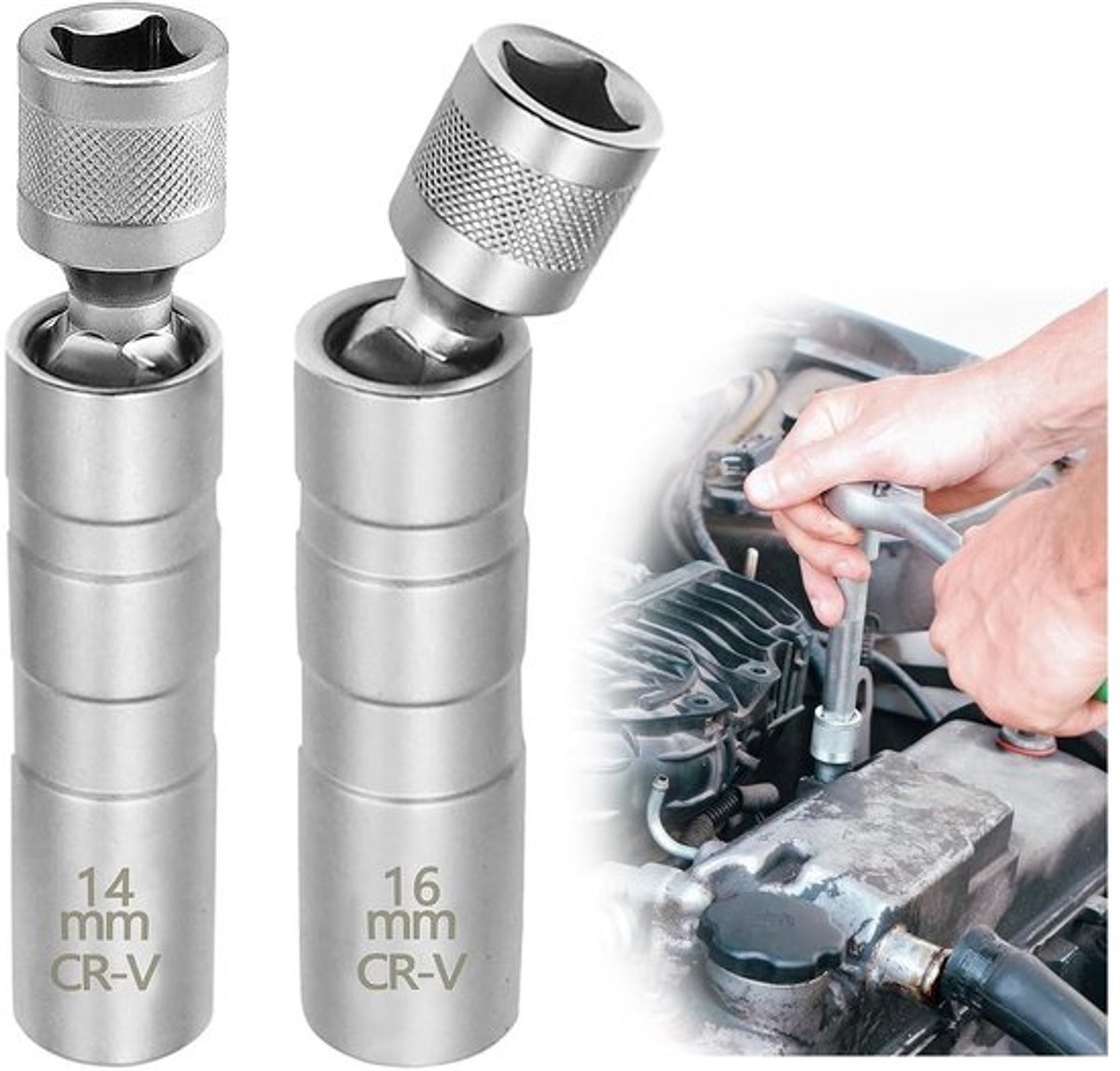 Bougiesleutel 14mm/16mm - 2 Stuks - Magnetische Bougiesleutel - Chroom-vanadium-staal - 360 Graden Rotatie - Flexibel Ontstekingsgereedschap - Bougietang