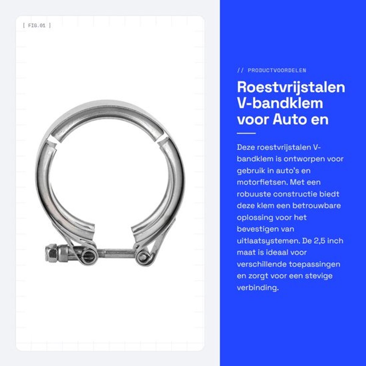 V-bandklem 2,5 inch - Turbo-uitlaatklem - Roestvrij staal - Auto/motorfiets - Hoogwaardige constructie - Veelzijdig gebruik