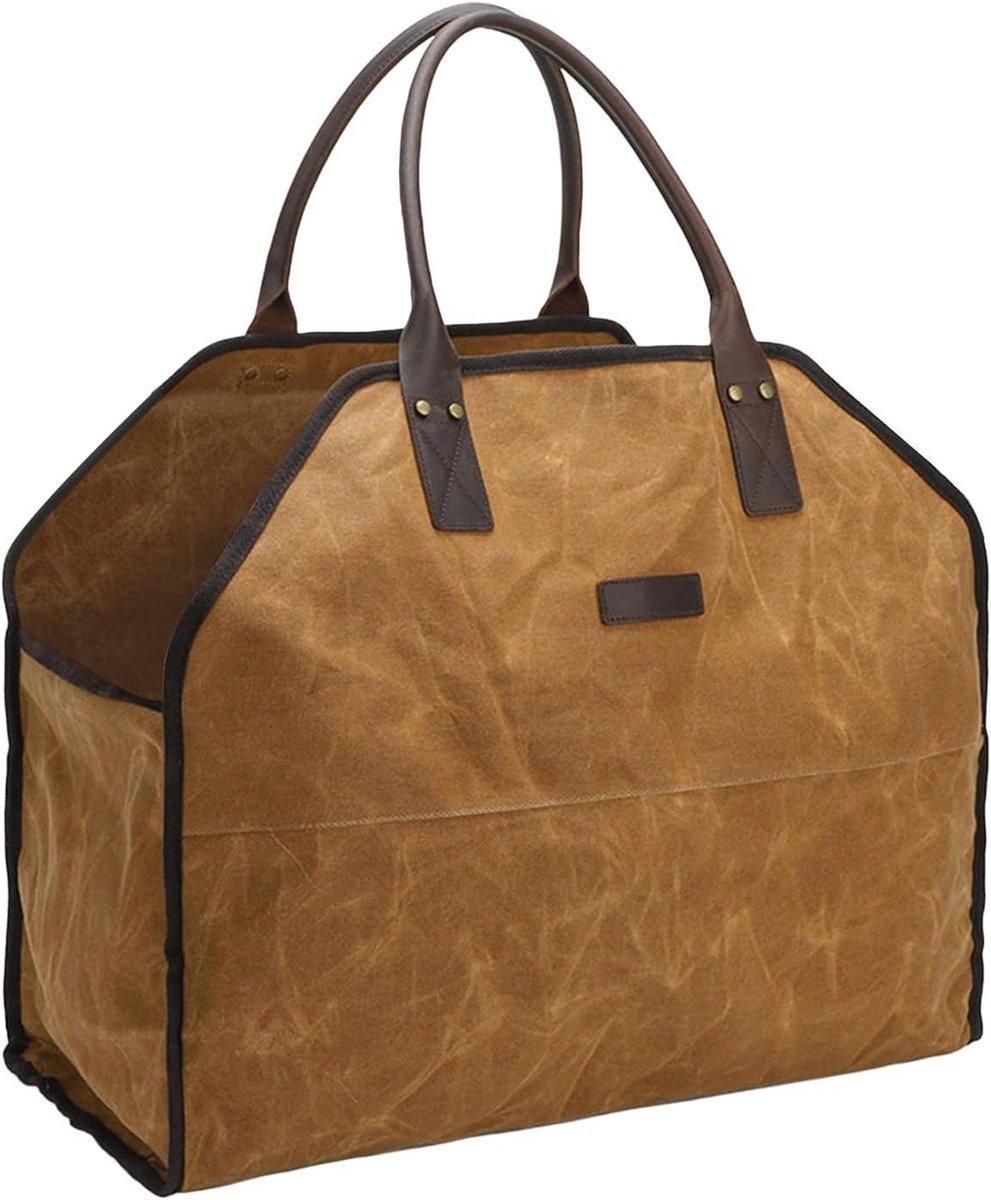 Brandhout Draagtas - Houtdrager Zak - Open Haard Gebruik - Waterdicht Vlamwerend - 59x17x48cm - Geel