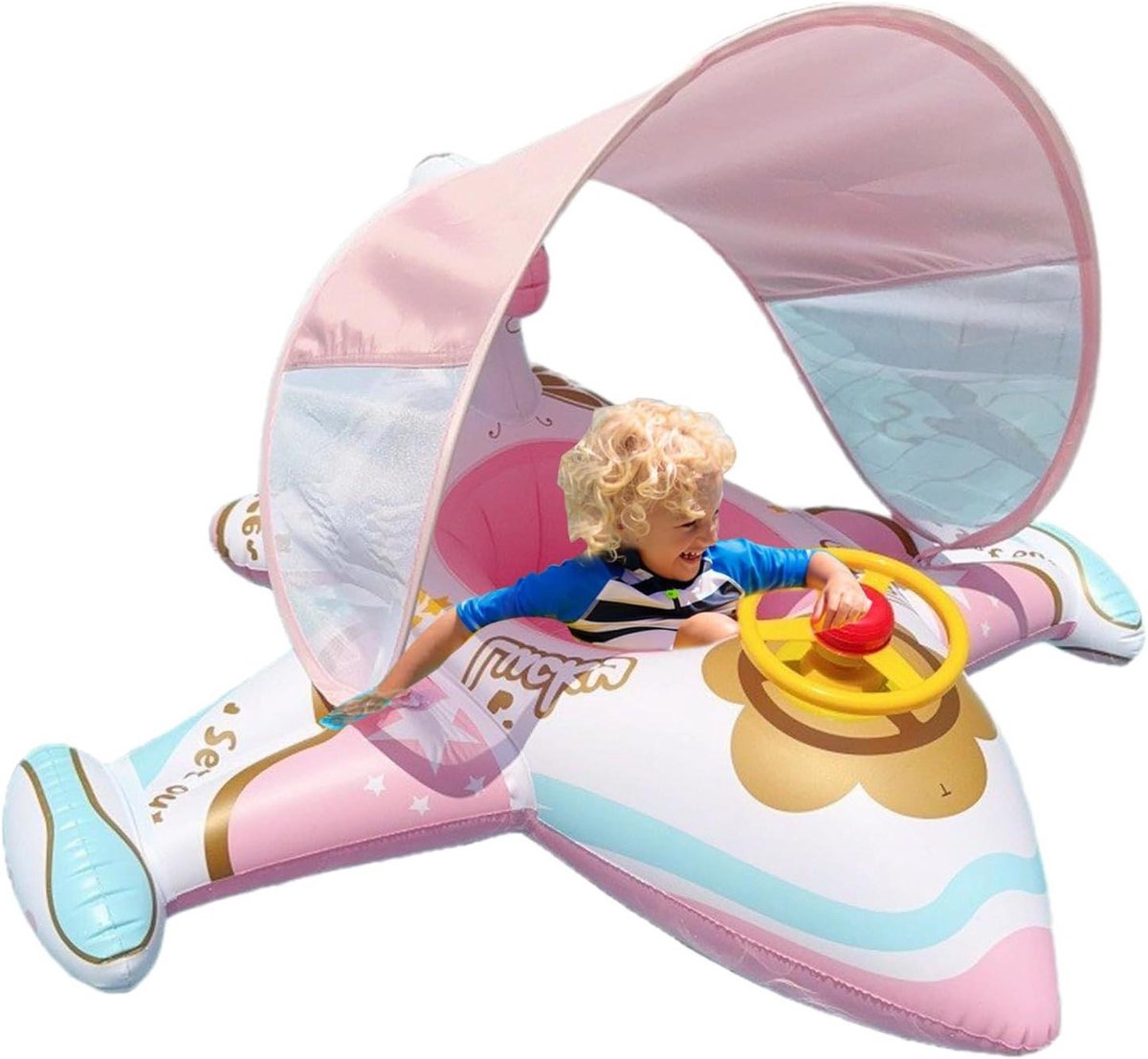 Zwemvliegtuig Baby - Opblaasbare Zwemband - Waterpret Kind - Met Zonneklep - 125 cm Lengte - Meerkleurig