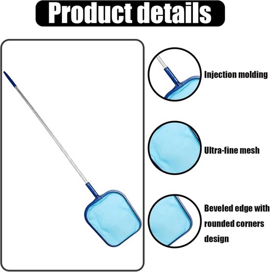 Schepnet Zwembad - Algenschepnet Vijver - Water Reinigen - Telescoopstang Verstelbaar - 120 cm Lengte - Blauw — afbeelding 4