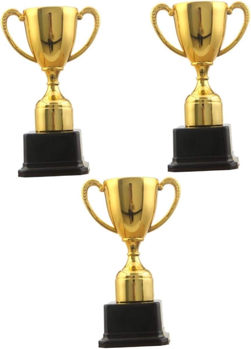 Trofee Bekers - Kinderprijzen - Wedstrijden Belonen - Plastic Gouden Design - 3 Stuks - Goud