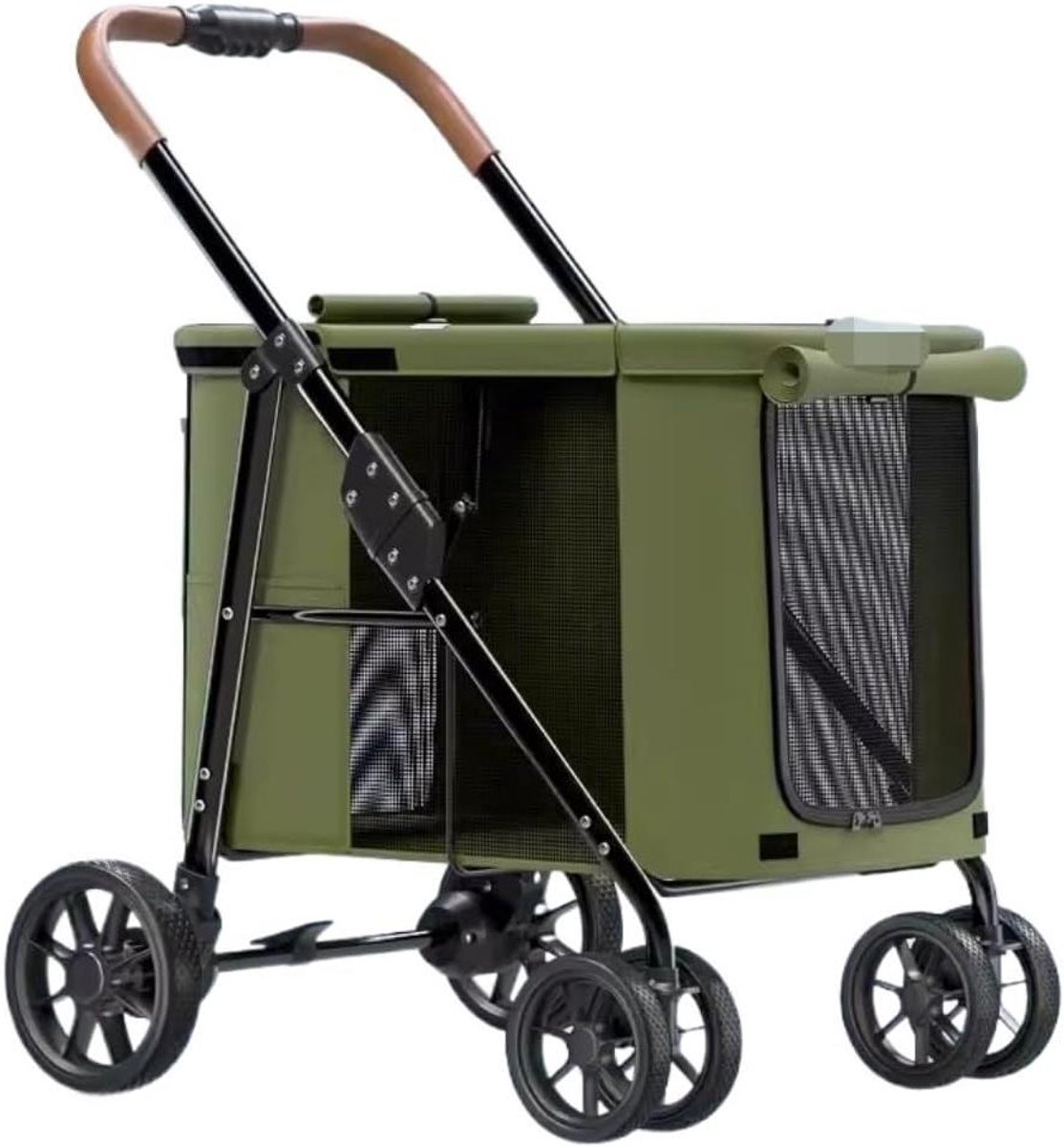 Huisdier Kinderwagen - Hondenbuggy Kattenwagen - Reizen met Huisdier - Opvouwbaar Ontwerp - 30 kg Draagvermogen - Groen