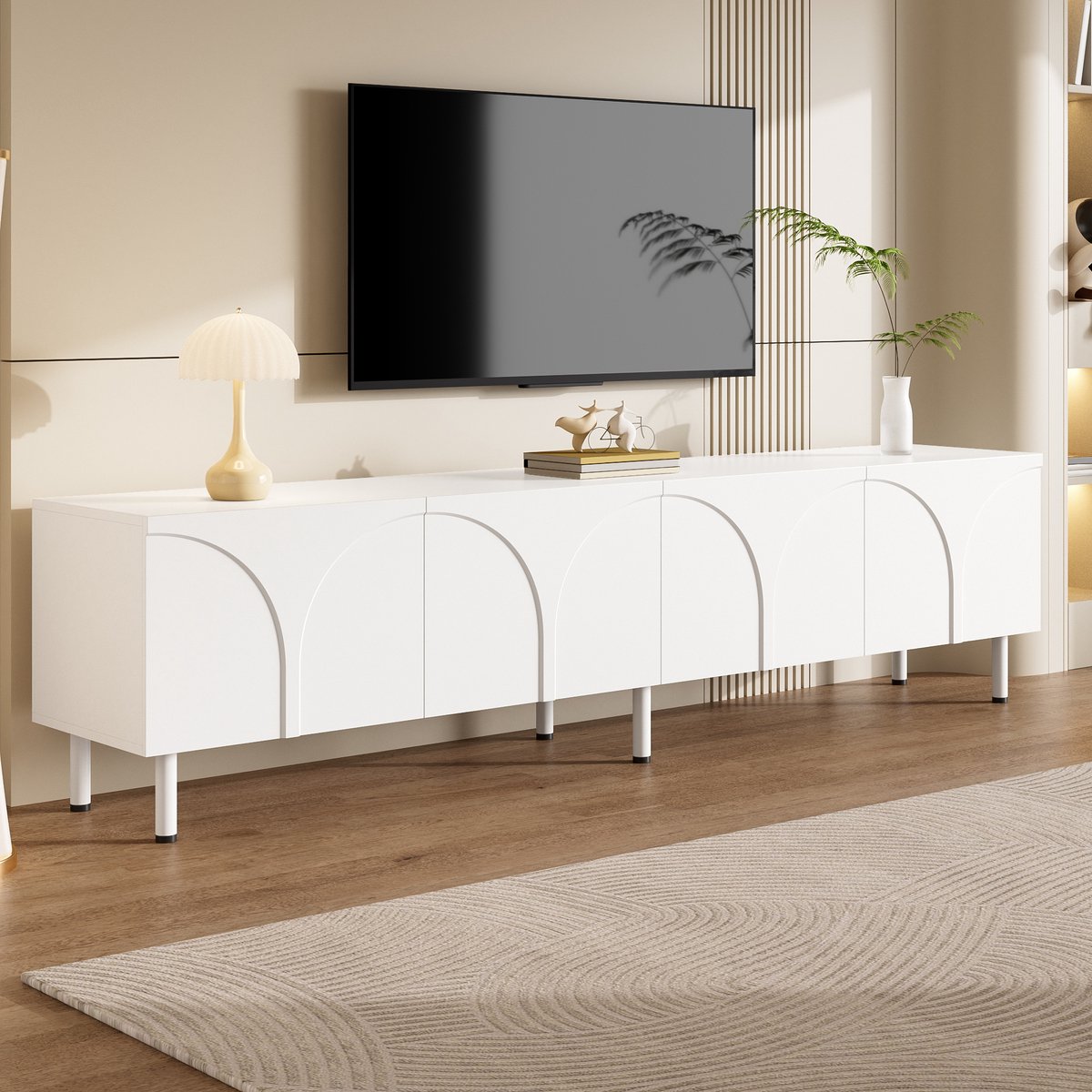 Wishdor Tv meubel lowboard - 4 deuren - modern design - wit - 180 cm - metalen poten - mdf - spaanplaat - woonkamer