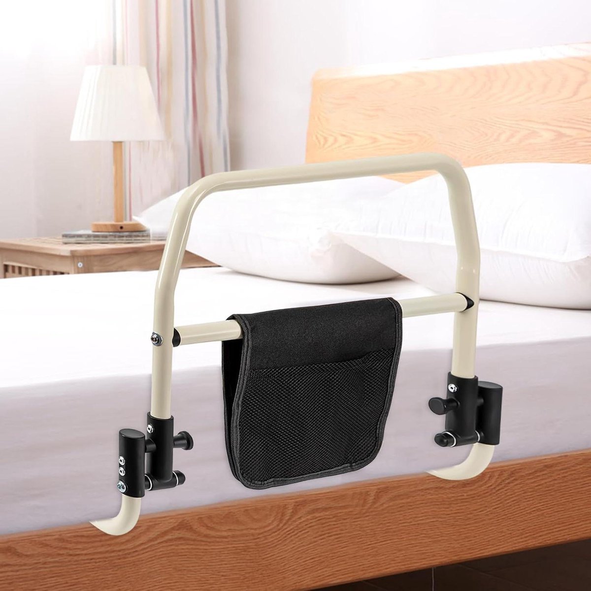 Bedhek Senioren - Opstahulp Bedleuning - Veiligheid in Bed - Opvouwbaar Design - 57 x 44 cm - Zwart/Beige
