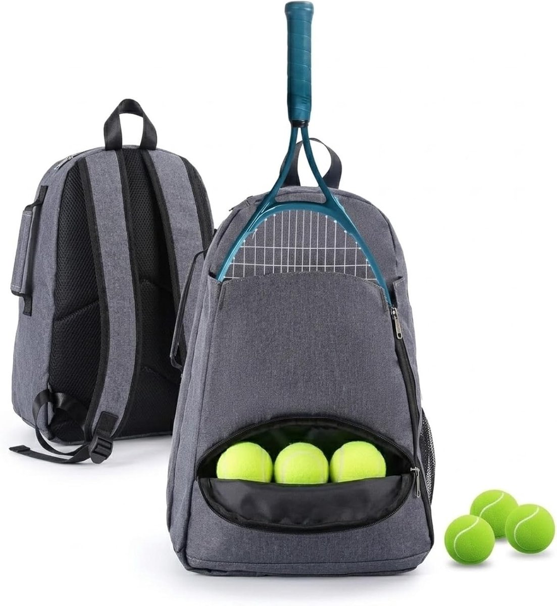 Tennisrugzak - Donkergrijs - 21,5 x 3,5 x 31,5 cm - Waterdichte en Duurzame Sporttas met Schoenenvak - Voor Dames en Heren