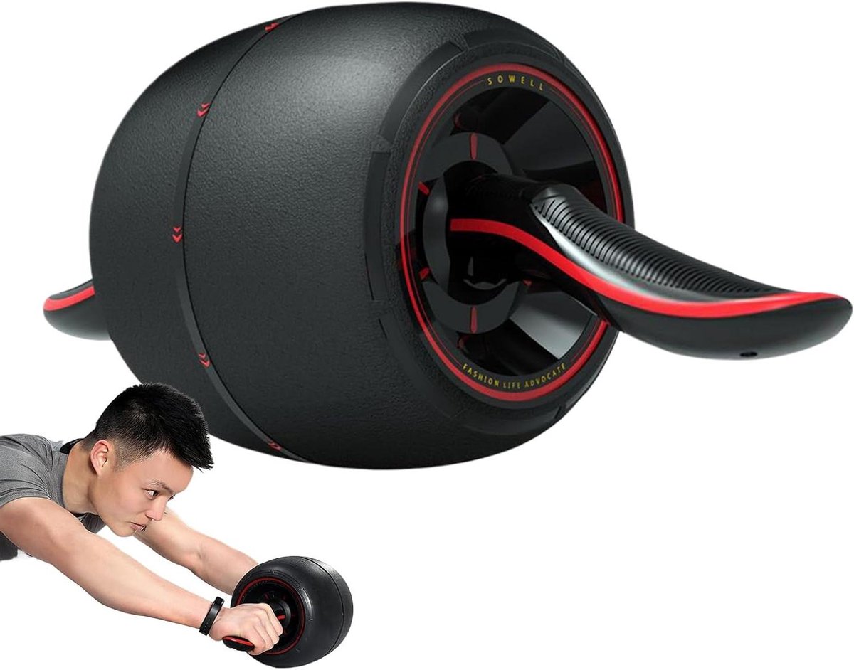 Ab Roller Wiel - Buikspierwiel Core Trainer - Krachtige Core Training - Automatische Rebound Functie - 43.7 cm Lengte - Zwart
