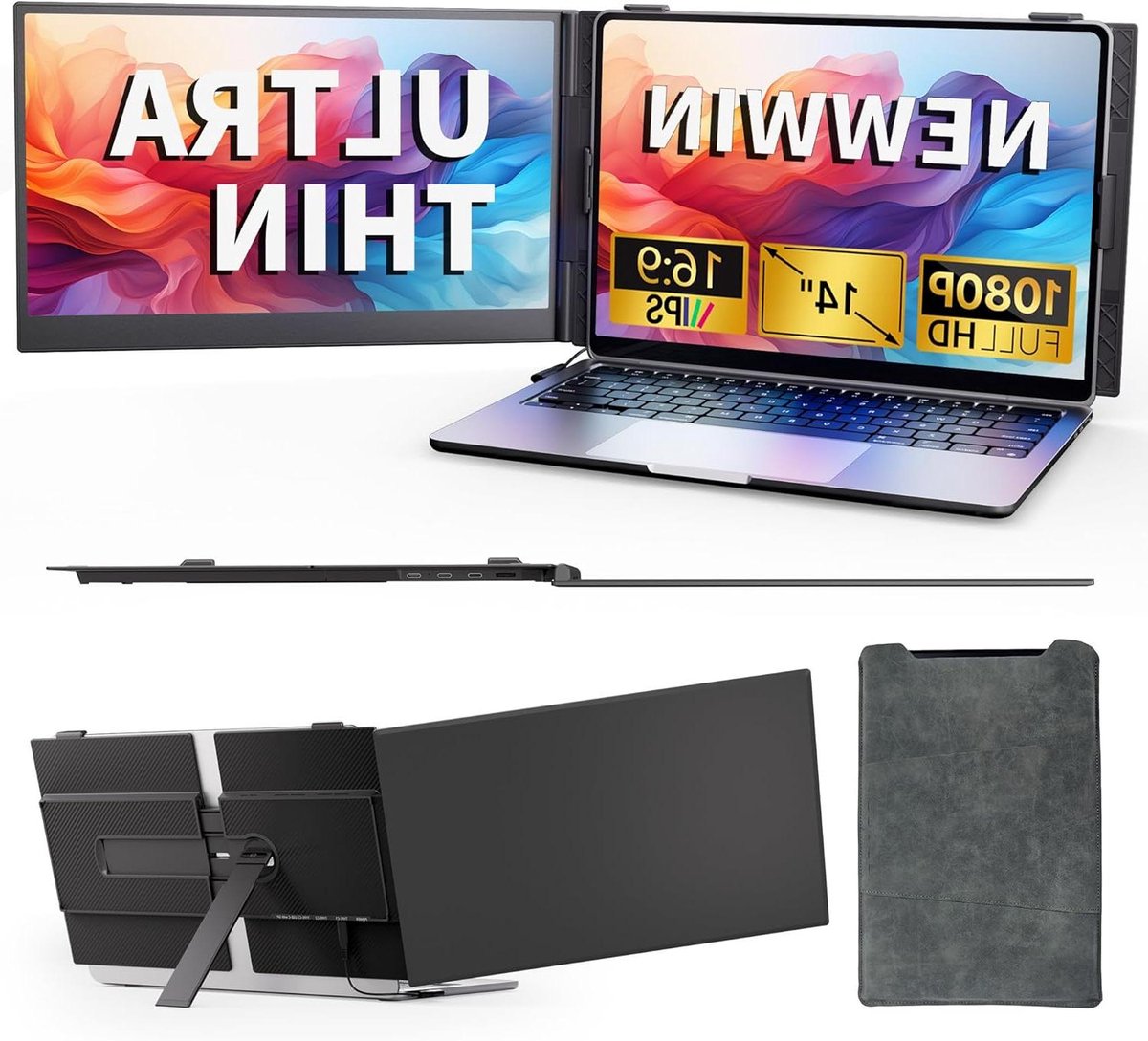 Dubbel Laptop Scherm - Ultradun Beeldscherm - Productiviteit Verhogen - FHD 1080p IPS - 14 Inch - Zwart