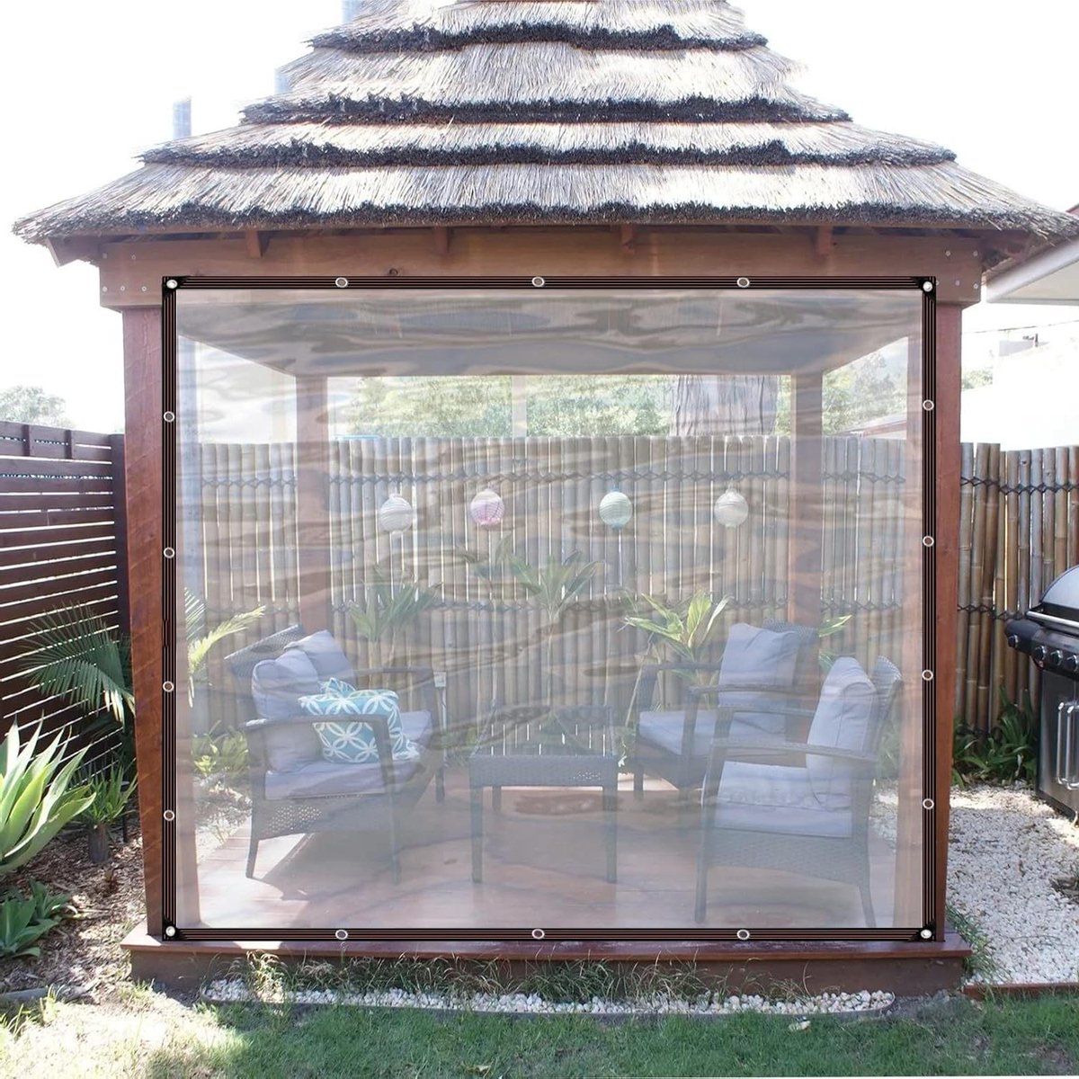 Waterdichte Dekzeilen - Terras Gordijnen - Buiten Beschermen - Met Metalen Oogjes - 6mx6m - Transparant