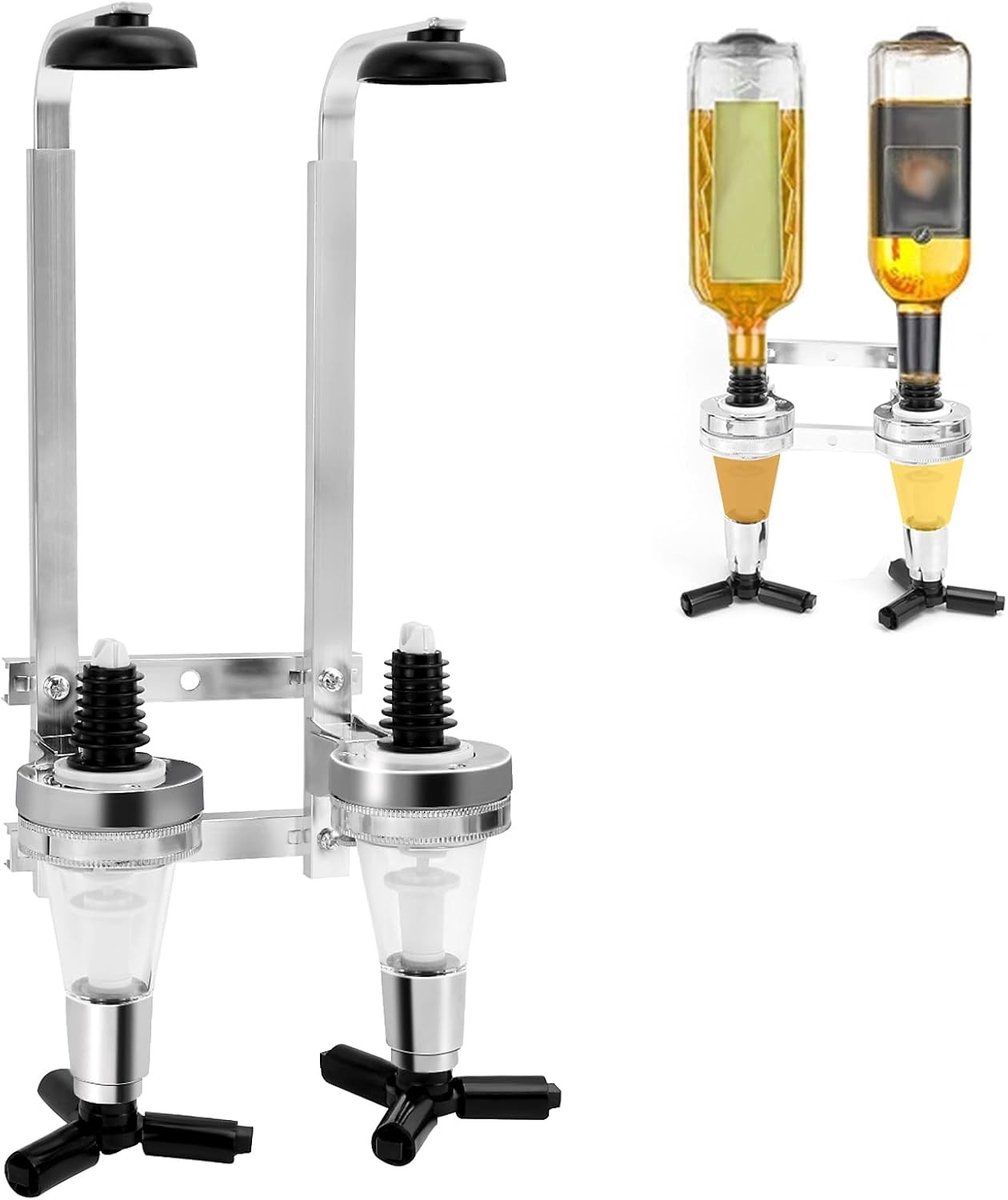 Wanddrankdispenser voor 2 Flessen, Dubbele Kop Flessenhouder, Geschikt voor Thuis en Bars