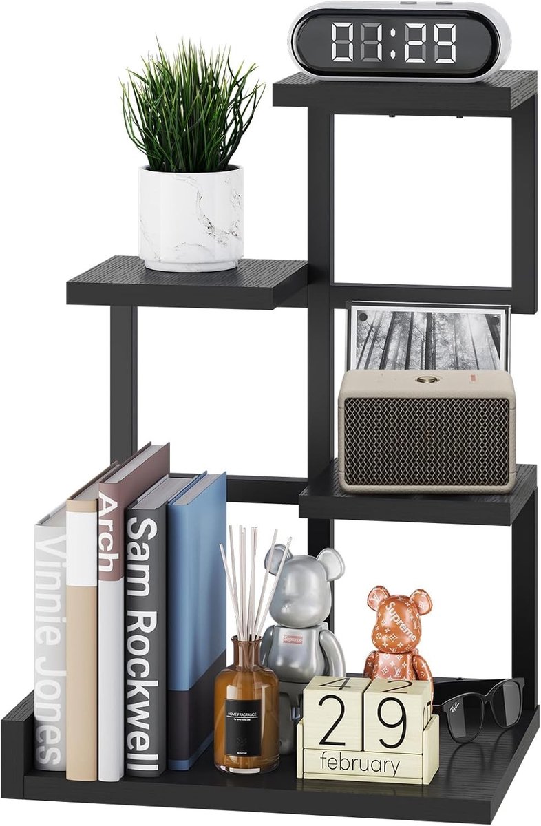 4-laagse Desktop Plank Organizer voor Kantoor - Opbergrek voor Boeken, Planten en Documenten met Stalen Frame - Ideaal voor Bureau en Thuisgebruik