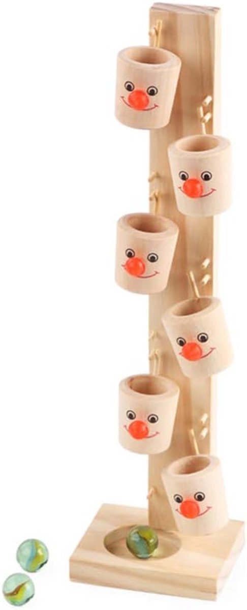 Knikkerbaan Clown - Educatief Speelgoed Hout - Hersenontwikkeling Kinderen - Helder Cartoonontwerp - 28 x 8 x 6 cm - Wit
