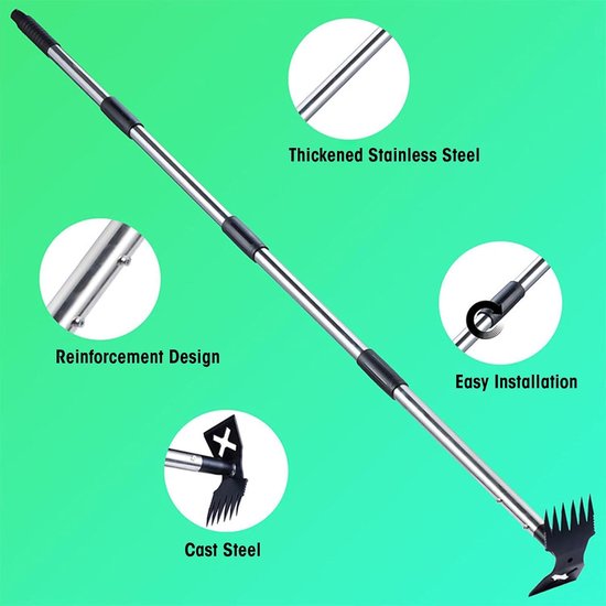 Onkruidtrekker Lange Steel - Tuingereedschap Wieden - Gazon Onderhoud - Verstelbare Lengte - Tot 152 cm - Zilver — afbeelding 4