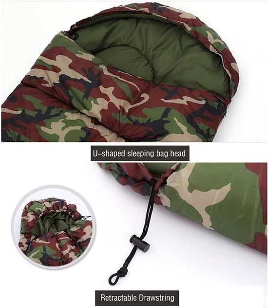 Enkele Slaapzak - Kampeer Slaapzak - Buiten slapen - Waterdichte Polyester Shell - 180 x 75 cm - Groene camouflage — afbeelding 5