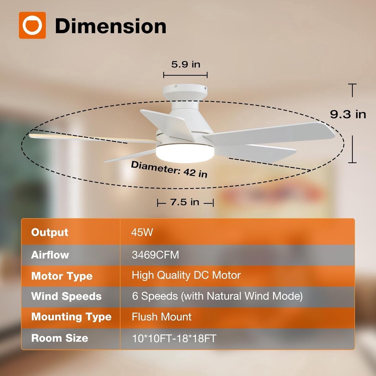 Plafondventilator 5 blad Ø132cm wit - stille ventilator – top kwaliteit - energie zuinig – met remote - ventilator voor laag plafond - 6 snelheden – beste alternatief voor airco - zomer en winter stand – witte ventilator – foto 5