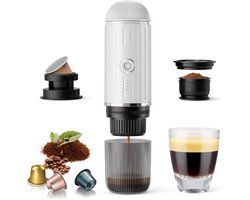 2026 Draagbaar elektrisch koffiezetapparaat voor gemalen koffie en NS-capsules. Snelle zelfverwarmingstechnologie met USB-C. Perfect voor campers, wandelen, kamperen, kantoor en een actieve levensstijl. Een ideaal kerstcadeau voor mannen-wit