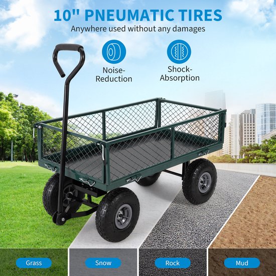 Triumpunpre - Stalen Tuinwagen - Inklapbare Utility Wagon Met Verwijderbare Gaaswanden - 25,4cm Luchtbanden - Max Belasting 227KG - Groente — afbeelding 2