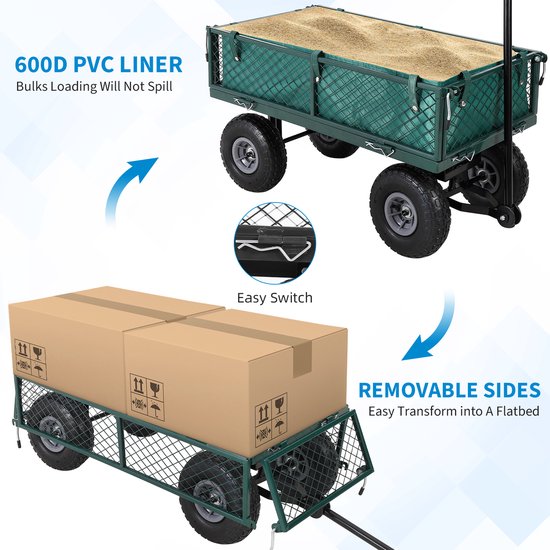 Triumpunpre - Stalen Tuinwagen - Inklapbare Utility Wagon Met Verwijderbare Gaaswanden - 25,4cm Luchtbanden - Max Belasting 227KG - Groente — afbeelding 3