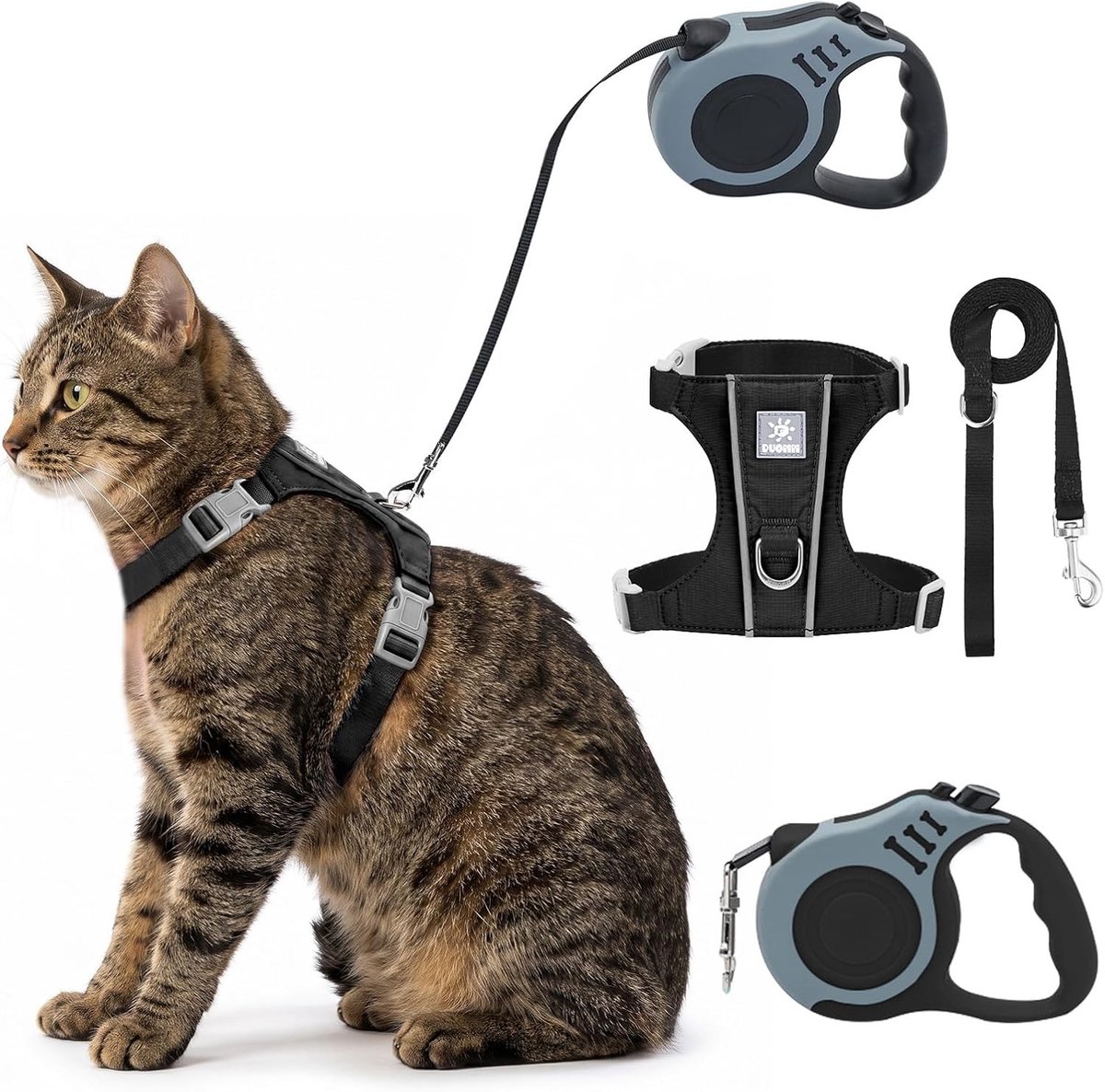 Kattenharnas - zwart - XS - lichtgewicht ontsnappingsbestendig harnas met riem - voor katten