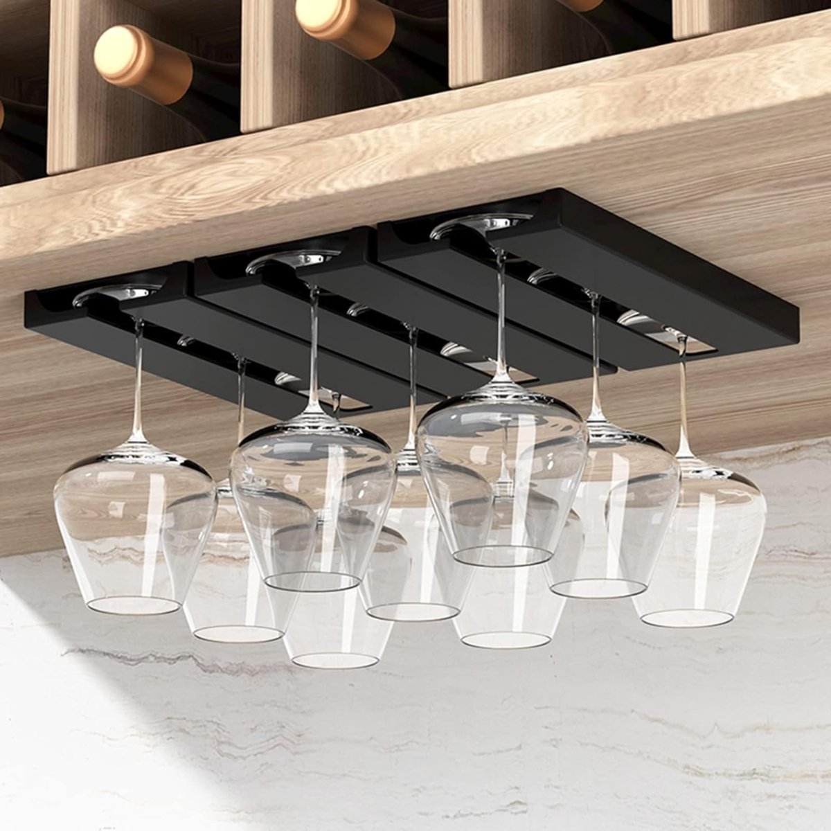 ZRNS® Wijnglazenhouder - Wijnglazenrek - Ophangrek Wijnglazen - Wijnglashouder - Zonder Boren - 2 Stuks - Zwart