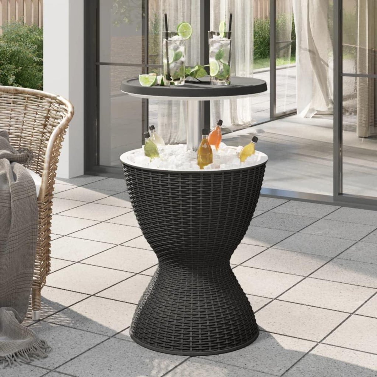 Tafel met Koeler - Cocktailtafel Bijzettafel - Buitenfeesten - 3-in-1 Functie - 48 x 48 x 57 cm - Zwart