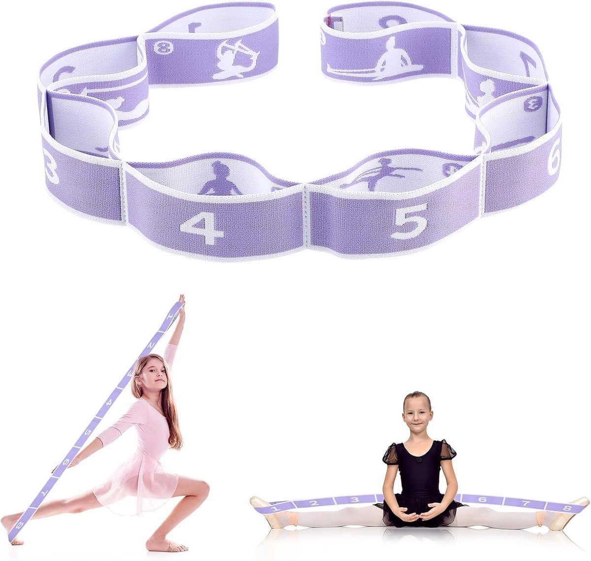 Verstelbare Yoga Band voor Fysiotherapie, Pilates, Dans en Gymnastiek - Flexibel en Rekbaar (Paars)