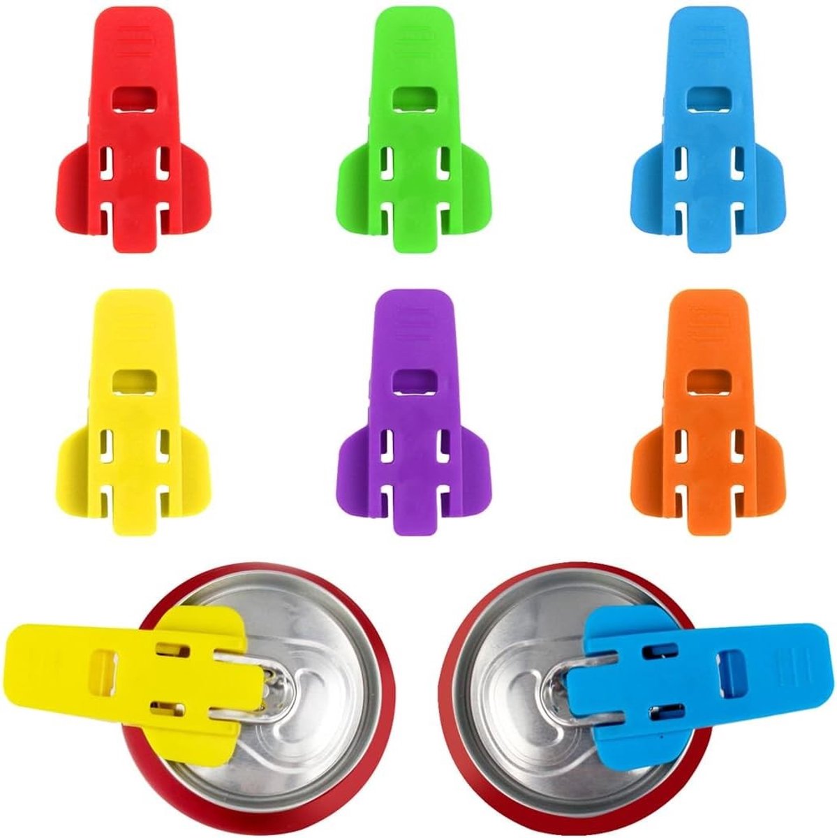 Set van 6 Herbruikbare Drinkblikdeksels met Eenvoudige Blikopener voor Frisdranken en Bier