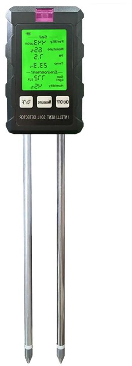 Bodemtester 6-in-1 - Plantenmeter Vochtmeter - Planten Verzorgen - HD Verlicht Display - 49 x 40 x 222 mm - Zwart