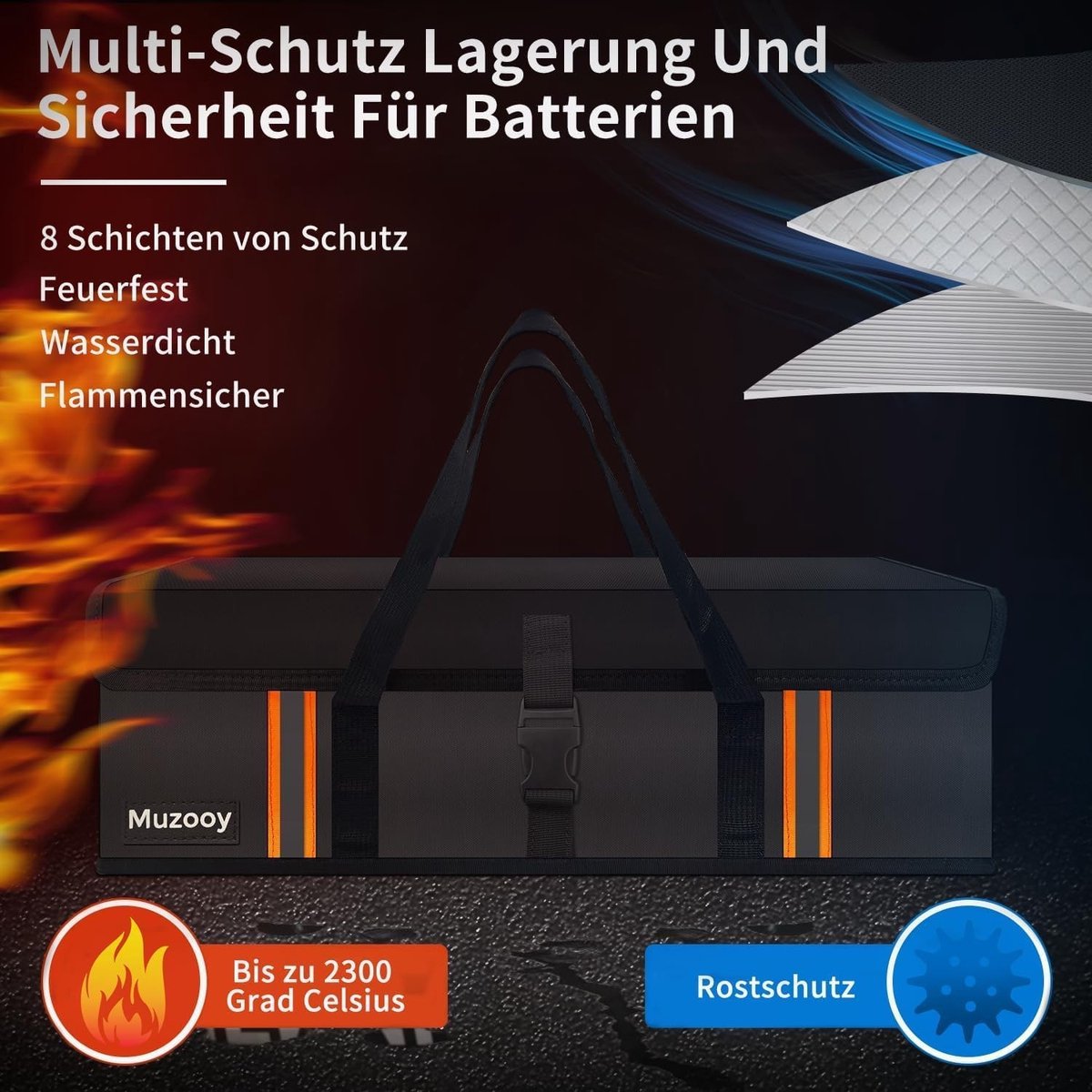 Brandwerende zak - Zwart - 49 x 15 x 15 cm - Vuurvaste en waterdichte accubeschermhoes voor e-bike accu's