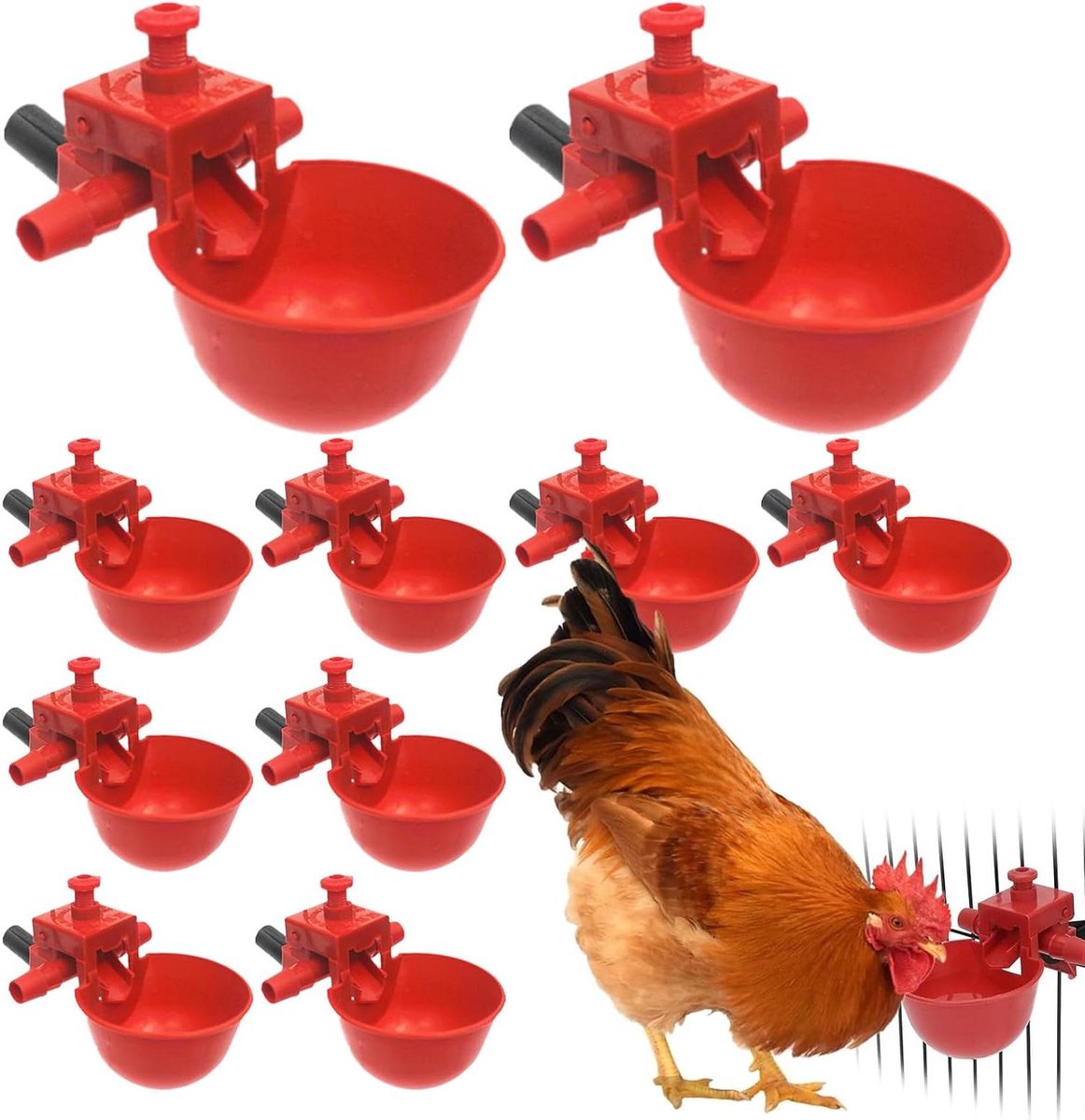 Automatische Drinkbakken Kippen - Kippen Waterbak Drinkbak Gevogelte - Pluimvee Hydrateren - Verstelbaar Waterniveau - 10 stuks - Rood