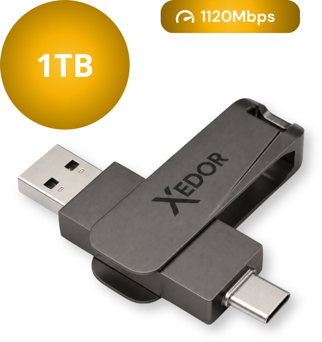 Xedor® Base - USB Stick - 1 TB - 1120Mbps - USB C en A - iPhone en Android - Donkergrijs
