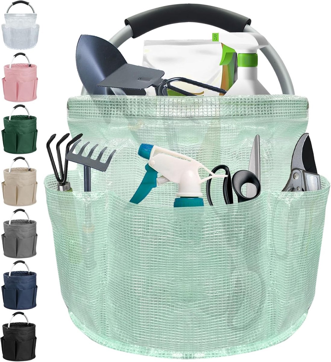 Vouwbare boodschappentas van 17L met handvat en 6 vakken, multifunctionele opbergtas voor strand, douche en schoonmaakartikelen, groen