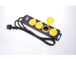 4-Voudige Buiten Stekkerdoos met Schakelaar –Voor Buiten Gebruik, Wandmontage & Verlichte Schakelaar IP44, TuV/GS, 1,4 m H07RN-F 3G1,5 mm² Kabel –