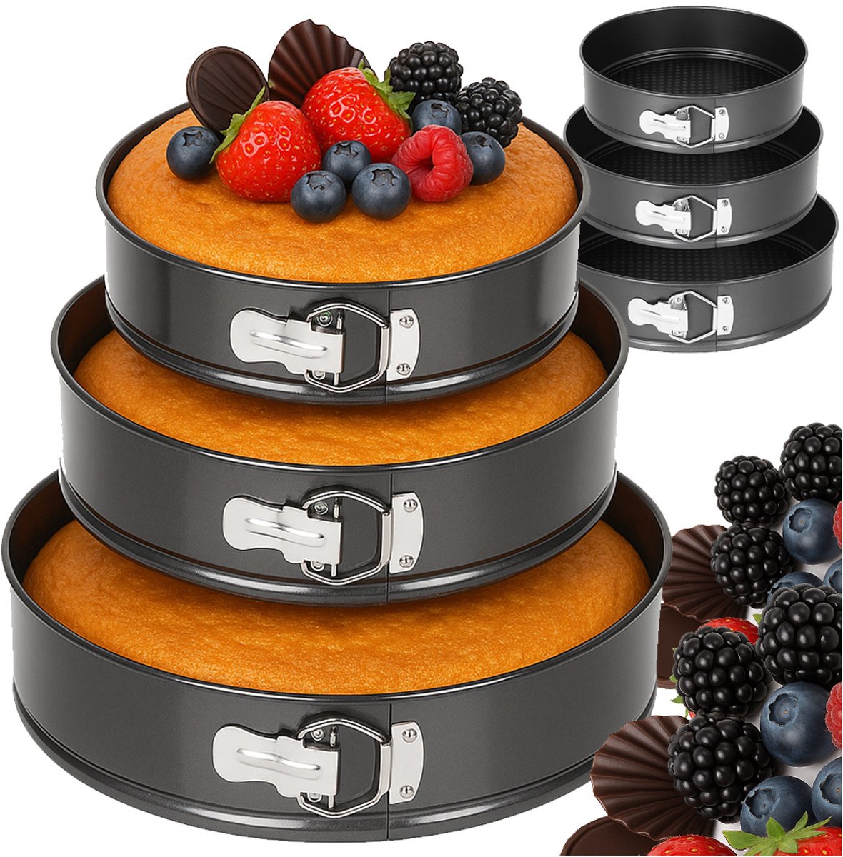 MOZY® - Springvorm - Set van 3 - Rond - voor Taarten, Brownies, Quiches en Taartlagen - Bakvorm - Taartvorm - Bakken en Koken