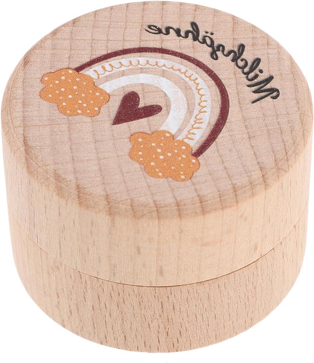 Houten Tandendoos - Melktand Bewaardoos - Herinneringen Bewaren - Met Labelvakjes - 5 x 5 x 3.5 cm - Beige