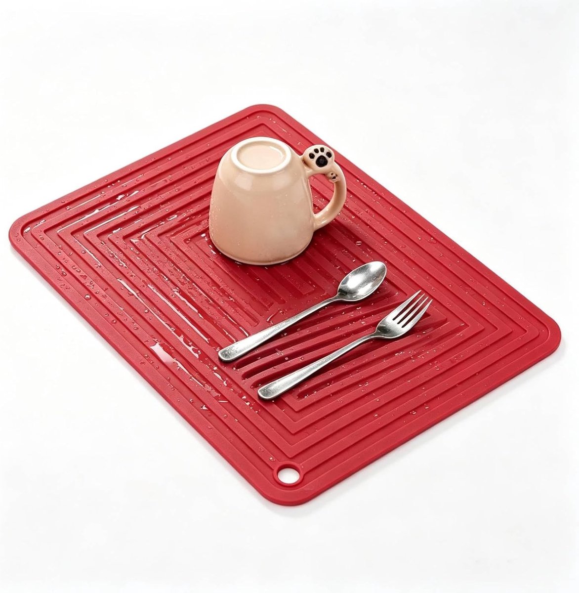 Antislip afdruipmat van siliconen voor gootsteen, ideaal voor servies, keukengerei en placemats, rode kleur