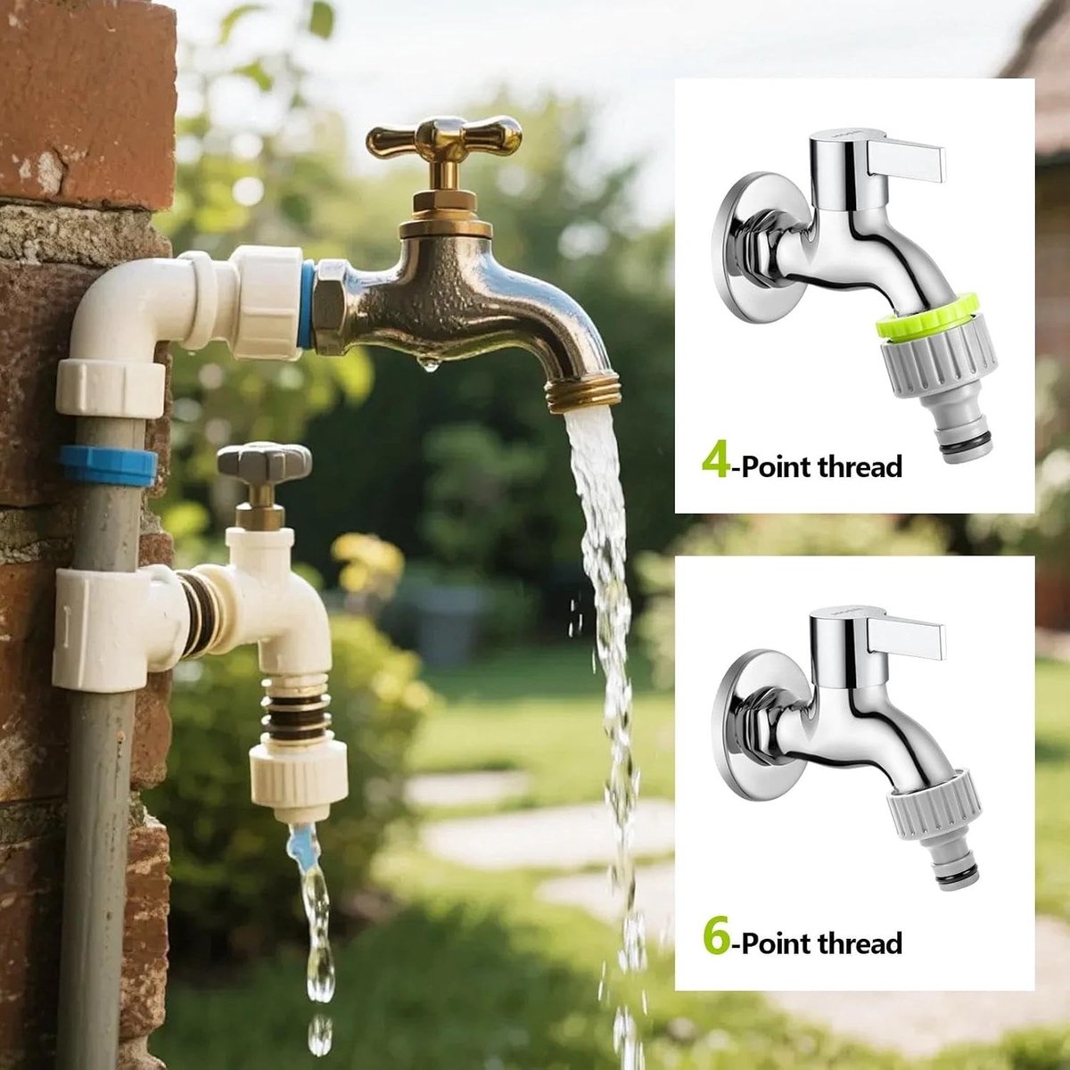 SnelShoppen - 6 stuks 2-in-1 kraanadapter voor Gardena tuinslangaansluiting 3/4 inch en 1/2 inch kraanconnector voor tuin, irrigatie en buitengebruik