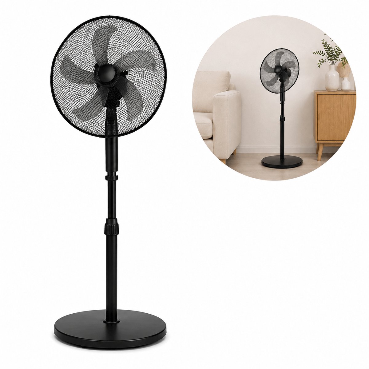 Kinzo Ventilator Staand - Ventilator - 3 Standen - Zwart