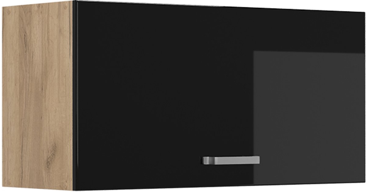 Vicco Hangkast R-Line, Zwart hoogglans/Goudkleurig Eiken, 80 cm Plat
