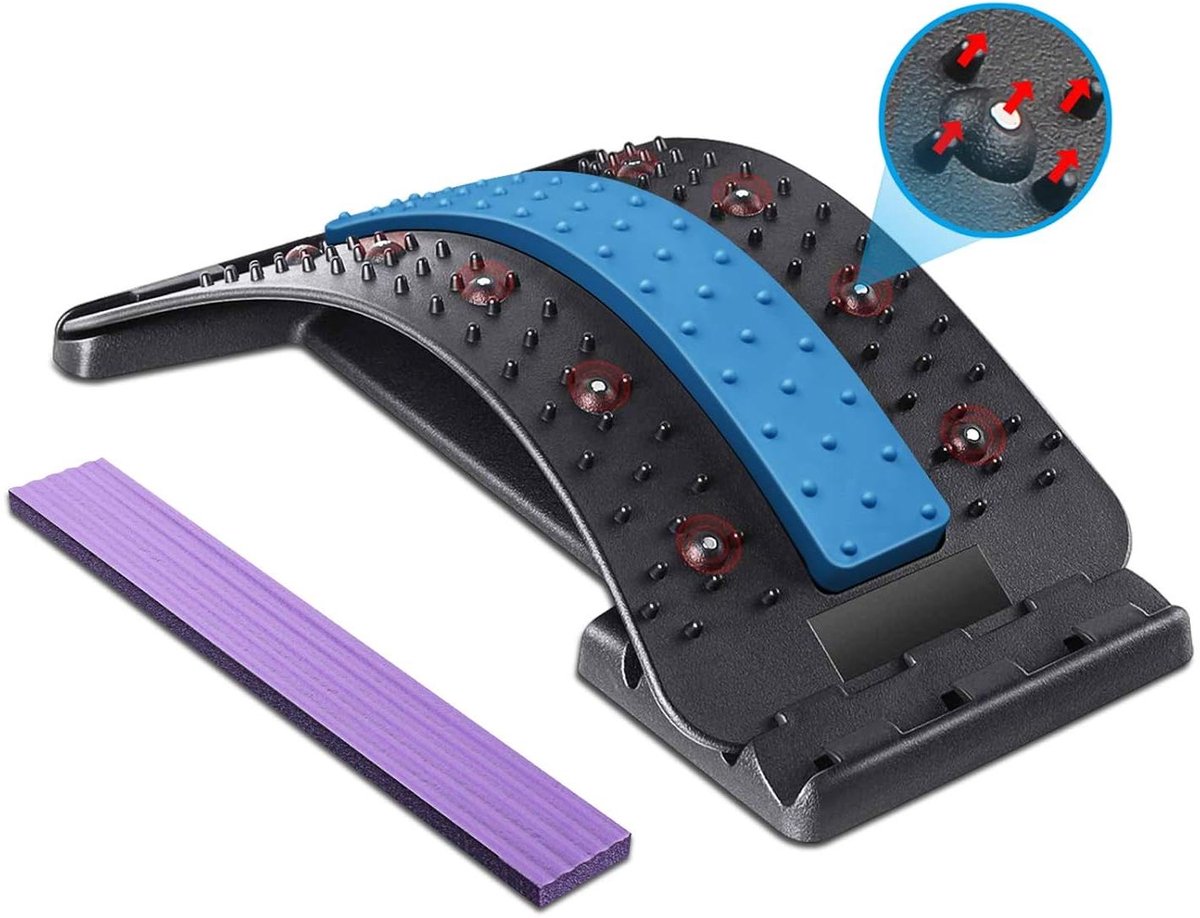 Rugstrekker - Rugmassage apparaat - Houding corrigeren - Met 10 magneten - 39 x 26.5 x 4.9 cm - Zwart