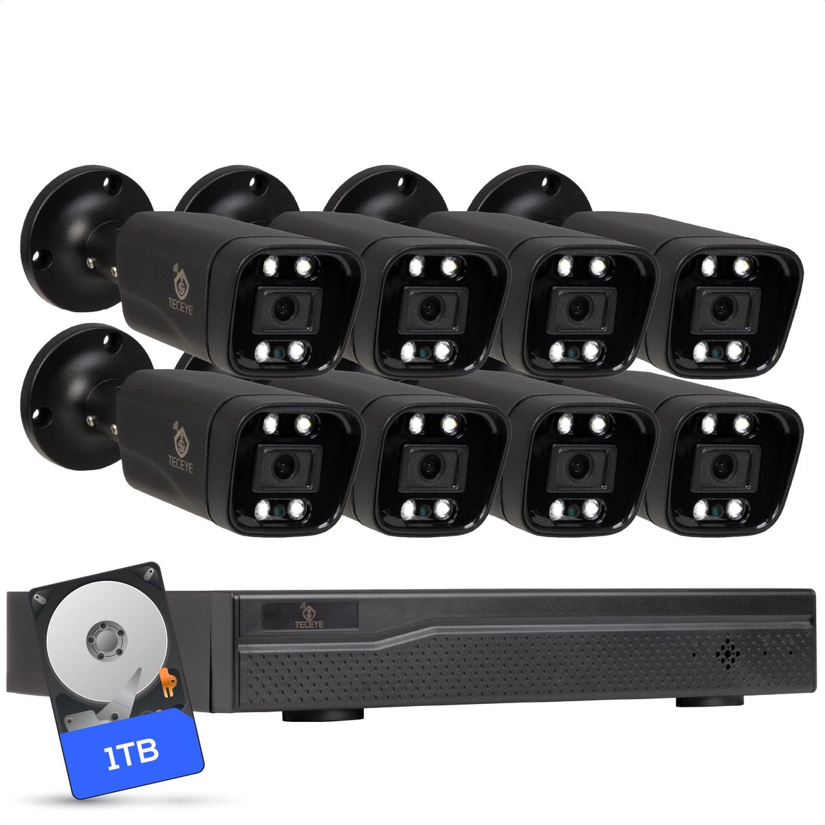 Teceye Compleet Camera Beveiliging Set met 8x POE Camera - 1TB - Beveiligingscamera - Beveiligingscamera binnen - Beveiligingscamera buiten - CCTV Camera systeem - Beveiligingscamera set - Bewakingscamera set