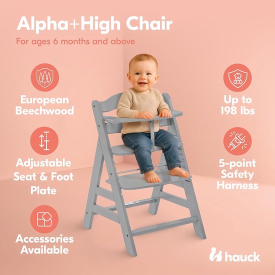 Houten Kinderstoel - Stoel Baby Eettafel - Samen Eten - Groei mee met kind - Tot 90 kg - Grijs van Houten — afbeelding 4