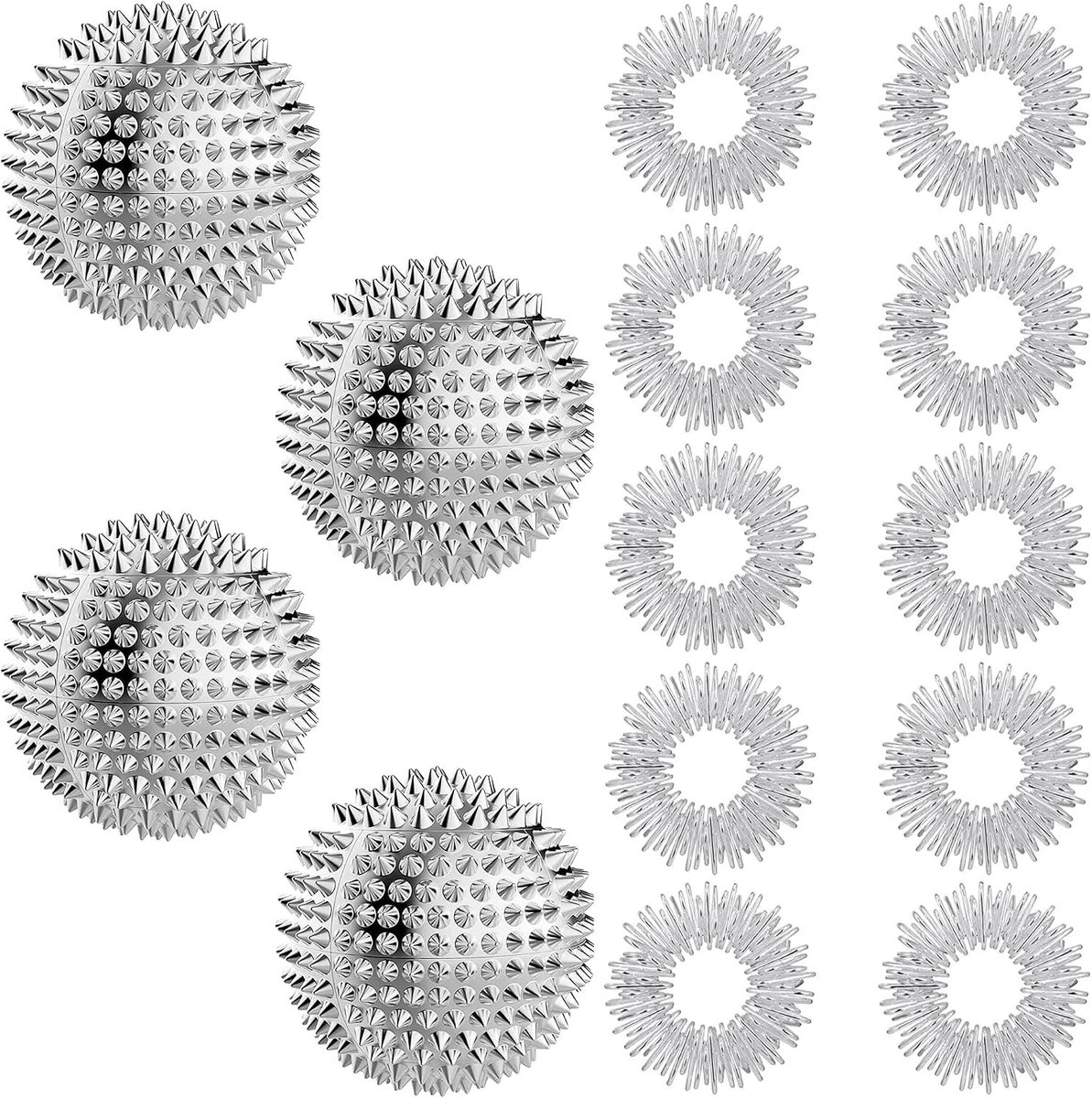 12-delige set acupressuurringen en massageballen voor stressvermindering, ontspanning en focus verbeteren